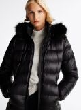 Negru Palton Puffer Cu Gluga Lucioasa Umplut Cu Puf  Femei