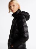 Negru Palton Puffer Cu Gluga Lucioasa Umplut Cu Puf  Femei