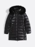 Negru Palton Puffer Cu Gluga Lucioasa Umplut Cu Puf  Femei