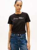 Negru Tricou Regular Cu Guler Crew  Femei