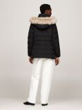 Black Faux Fur Hooded Down Jacket  Women