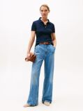 Blue Gold-Tone Button Slim Polo Shirt  Women