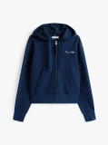 Blue Hanorac Pique Cu Fermoar Si Broderie Cu Logo  Femei