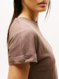 Brown Textured Crew Neck T-Shirt  Women