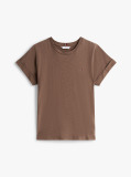 Brown Textured Crew Neck T-Shirt  Women