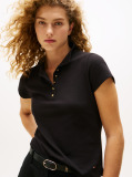 Negru Tricou Polo Slim Fit Cu Nasturi Aurii  Femei