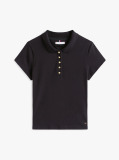 Negru Tricou Polo Slim Fit Cu Nasturi Aurii  Femei