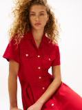 Red Gold-Tone Button Mini Shirt Dress  Women