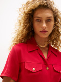 Red Gold-Tone Button Mini Shirt Dress  Women