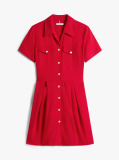 Red Gold-Tone Button Mini Shirt Dress  Women