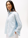 Blue Oversized Fit Adjustable Cuffs Poplin Shirt  Women