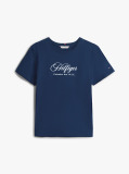 Blue Tricou Cu Guler Rotund Si Broderie Logo  Femei