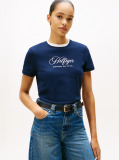 Blue Tricou Cu Guler Rotund Si Broderie Logo  Femei