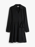 Black Relaxed Long Sleeve Mini Wrap Dress  Women