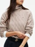 Bej Pulover Relaxat Din Lana Moale Cu Model Tricotat  Femei