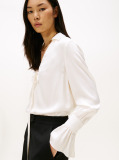 Beige Sateen Ruffle Cuff Relaxed Fit Blouse  Women