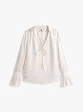 Beige Sateen Ruffle Cuff Relaxed Fit Blouse  Women
