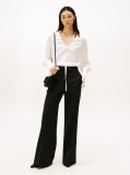 Beige Sateen Ruffle Cuff Relaxed Fit Blouse  Women