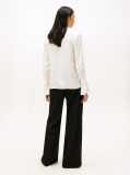 Beige Sateen Ruffle Cuff Relaxed Fit Blouse  Women