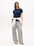Blue Tricou Cu Guler Rotund Si Broderie Cu Logo  Femei