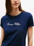 Blue Tricou Cu Guler Rotund Si Broderie Cu Logo  Femei