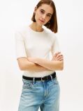 Bej Bluza Cu Maneci Scurte Ribbed  Femei