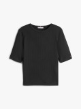 Negru Bluza Cu Maneci Scurte Ribbed  Femei