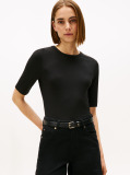 Negru Bluza Cu Maneci Scurte Ribbed  Femei