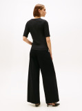 Negru Bluza Cu Maneci Scurte Ribbed  Femei