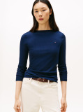 Blue Tricou Slim Cu Guler Boat  Femei