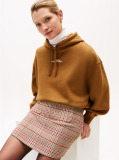Khaki Textured Logo Relaxed Hoody  Women