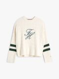 Bej Pulover Relaxat Din Tricot Cu Logo Brodat  Femei