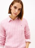 Roz Pulover Cu Guler Rotund Si Model Tricotat  Femei