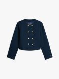 Blue Textured Wool Blend Double Breasted Jacket  Women