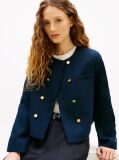 Blue Textured Wool Blend Double Breasted Jacket  Women