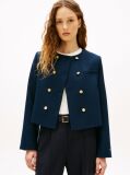 Blue Textured Wool Blend Double Breasted Jacket  Women