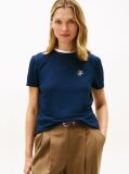 Blue T-Shirt Cu Guler Rotund Si Logo Brodat  Femei