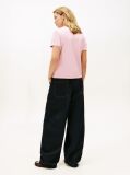 Roz T-Shirt Cu Guler Rotund Si Logo Brodat  Femei