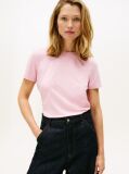 Roz T-Shirt Cu Guler Rotund Si Logo Brodat  Femei