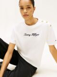 Bej T-Shirt Relaxat Cu Logo Brodat Si Nasturi Aurii  Femei