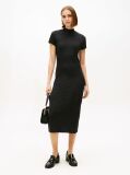 Negru Rochie Midi Mulata Ribbed Cu Croiala Slim Si Guler Mock  Femei