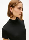 Negru Rochie Midi Mulata Ribbed Cu Croiala Slim Si Guler Mock  Femei