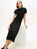 Negru Rochie Midi Mulata Ribbed Cu Croiala Slim Si Guler Mock  Femei