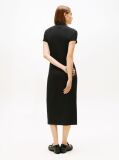 Negru Rochie Midi Mulata Ribbed Cu Croiala Slim Si Guler Mock  Femei