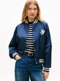 Blue Jacheta Bomber Hidrofuga Cu Logo Appliqué  Femei