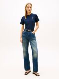 Blue Tricou Cu Guler Rotund Si Logo Brodat  Femei