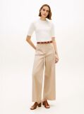 Beige Crest Embossed Button Wide Leg Chinos  Women