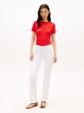 Rosu Tricou Slim Cu Guler Boat Si Nasturi Aurii  Femei