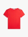 Rosu Tricou Slim Cu Guler Boat Si Nasturi Aurii  Femei