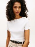 Alb Tricou Slim Cu Guler Boat Si Nasturi Aurii  Femei